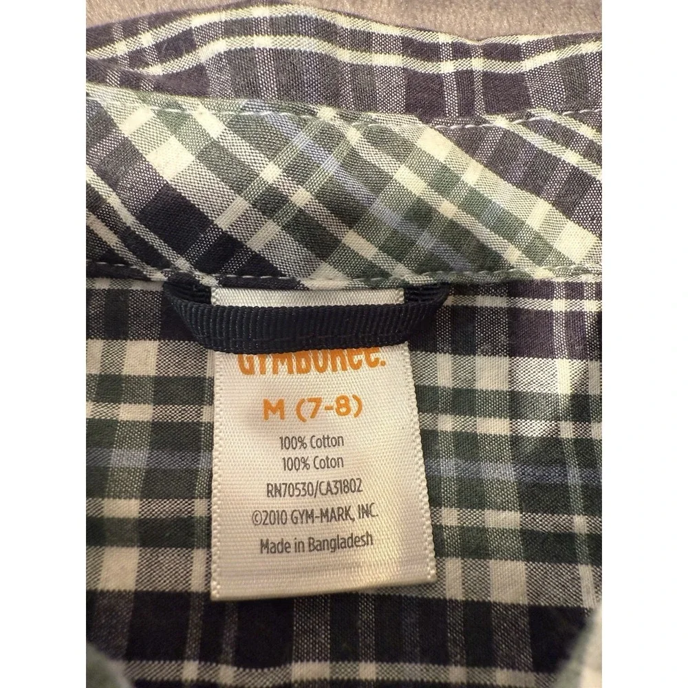 Gymboree Boys M 7/8 Shirt Green Plaid collared‎ Button Up Woven Cotton Preppy